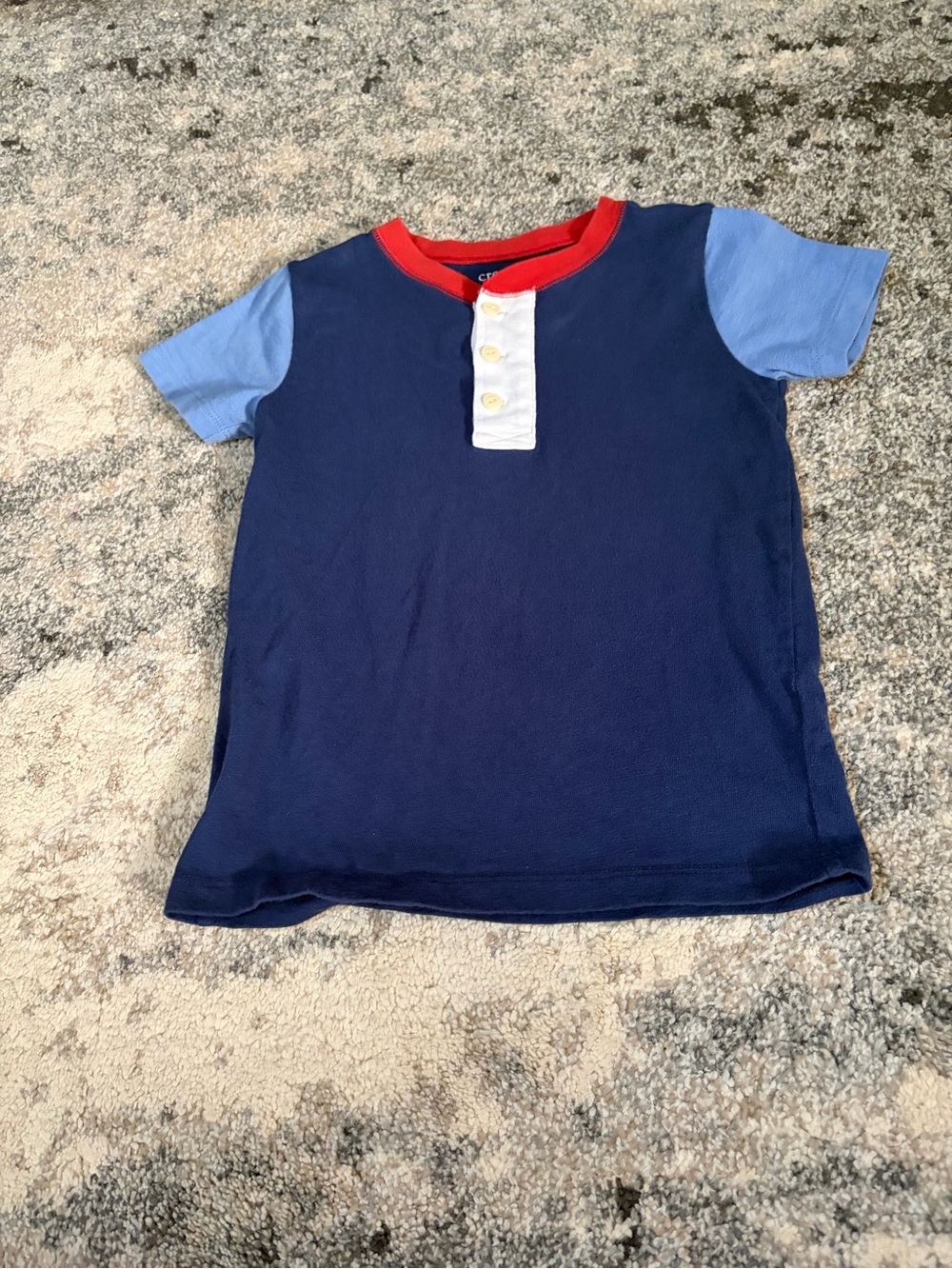 Crewcuts Navy Tee with Light Blue Sleeves and Red Neckline